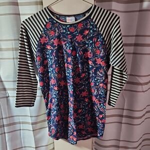 LuLaRoe Randy Floral and Striped Long Sleeve Tee